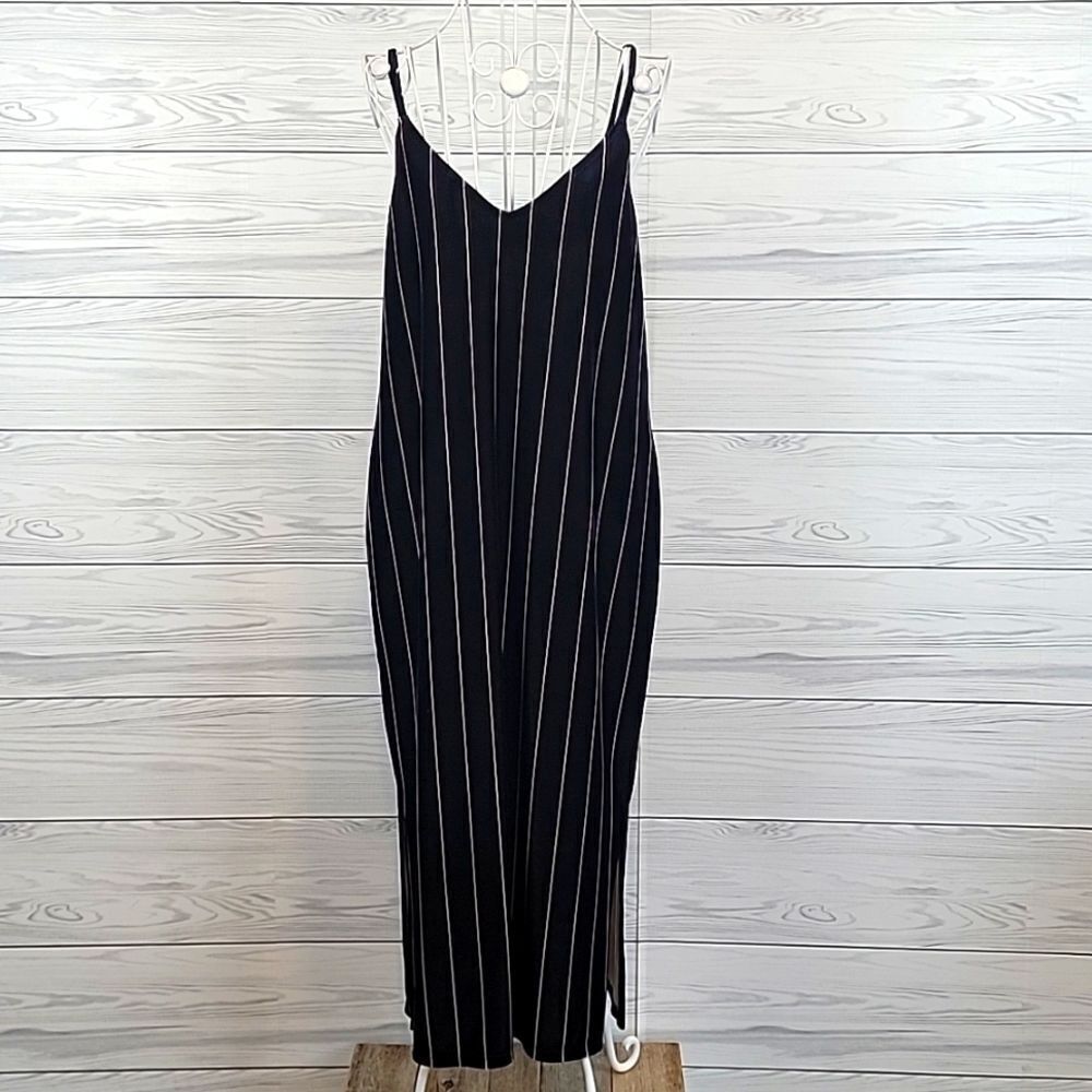 Leith black velvet pinstriped maxi dress Women's Size S